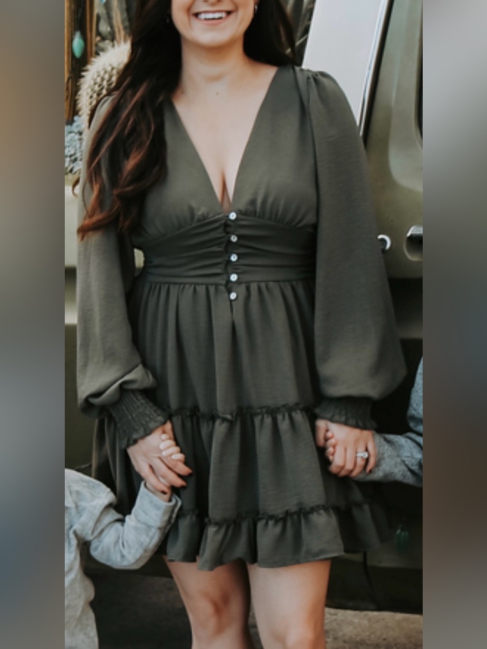 Altar'd State Olive Green Tiered Dress Small EUC